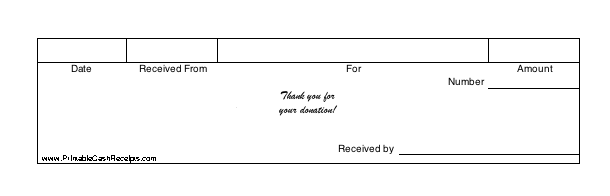 Blank Donation Receipt (4 per page) cash receipt