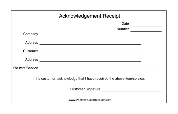 Acknowledgement Receipts (2 per page) cash receipt