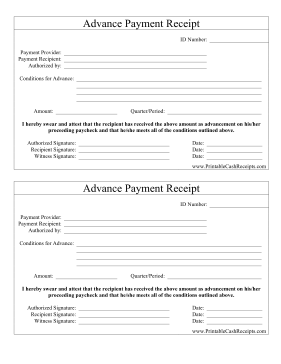 Advance Payment Receipt cash receipt