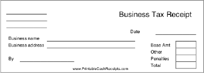 Business Tax Receipt cash receipt