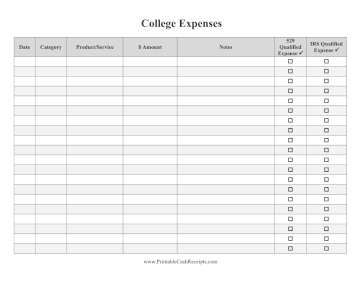 College Expenses Receipts Tracker cash receipt