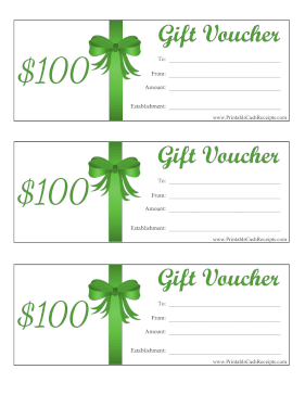 Gift Vouchers 100 Dollars cash receipt