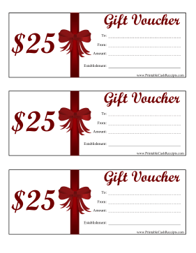 Gift Vouchers 25 Dollars cash receipt