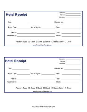 Hotel Room Receipt cash receipt