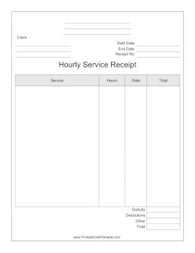 Hourly Service Receipt cash receipt