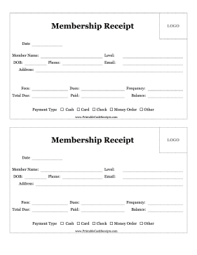 Membership Receipt cash receipt