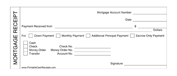 Mortgage Receipts (3 per page) cash receipt