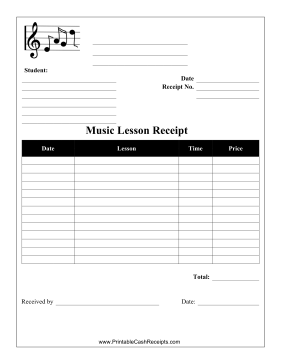 Music Lesson Receipt cash receipt