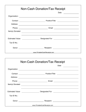 Non-Cash Donation cash receipt