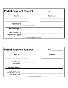 Partial Payment Receipt cash receipt