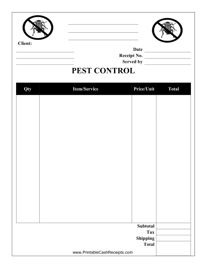 Pest Control Receipt cash receipt