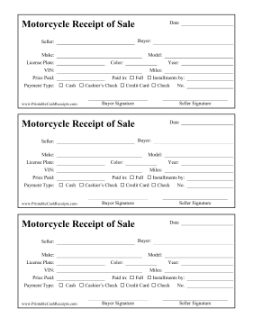 Receipt Of Sale Motorcycle cash receipt