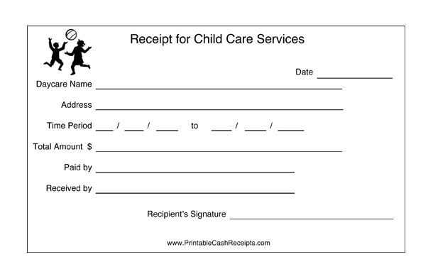 Receipts For Child Care (2 per page) cash receipt