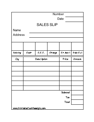 Sales Slip (4 per page) cash receipt
