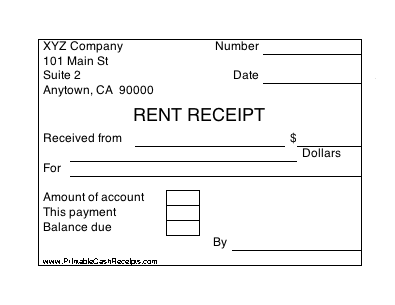 Blank Rent Receipt (4 per page) cash receipt