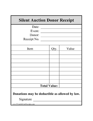 Auction Donor Receipts (4 per page) cash receipt