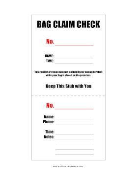 Backpack Claim Check cash receipt