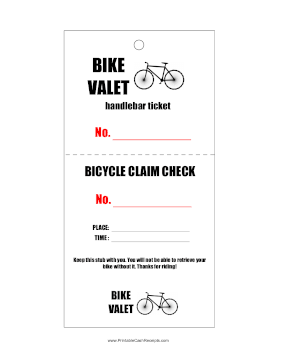 Bike Valet Claim Check cash receipt