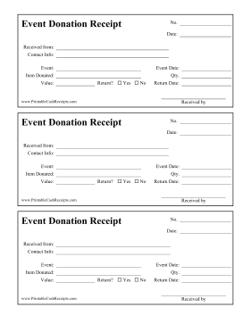 Event Donation Receipt cash receipt