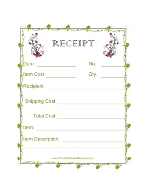Floral Receipts (4 per page) cash receipt