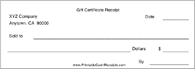 Gift Certificate Receipt cash receipt