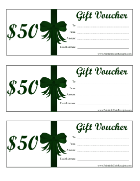 Gift Vouchers 50 Dollars cash receipt