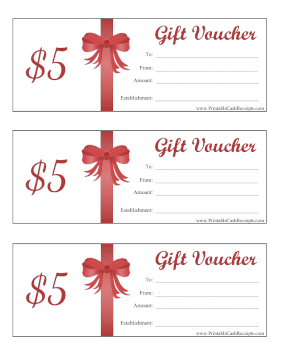Gift Vouchers 5 Dollars cash receipt