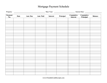 Mortgage Payment Schedule cash receipt