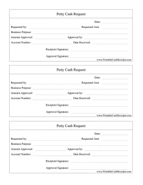 Petty Cash Request (3 per page) cash receipt