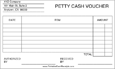 Petty Cash Voucher cash receipt