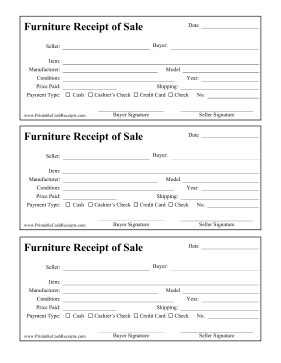Receipt Of Sale Furniture cash receipt