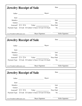 Receipt Of Sale Jewelry cash receipt