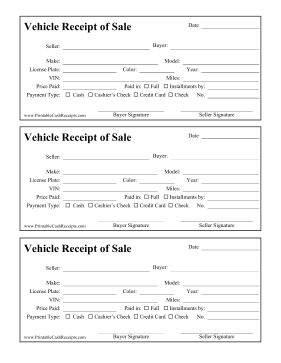 Receipt Of Sale Vehicle cash receipt