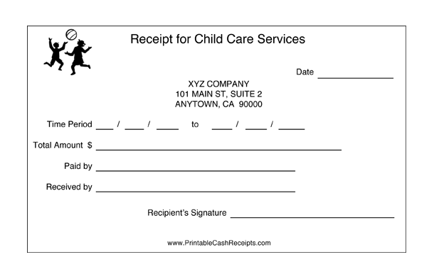 Receipts For Child Care (2 per page) cash receipt