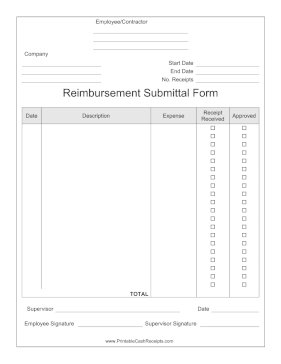 Reimbursement Submittal Form cash receipt
