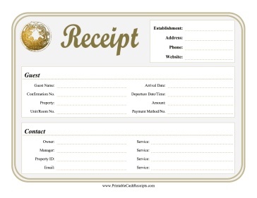 Reservation Receipt Lodging cash receipt