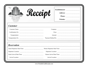 Reservation Receipt Travel cash receipt