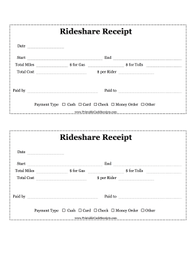 Rideshare Receipt cash receipt