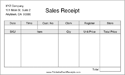 Sales Receipt cash receipt
