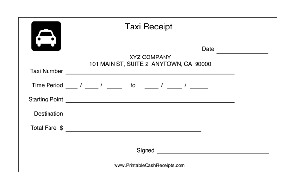 Taxi Receipts (2 per page) cash receipt