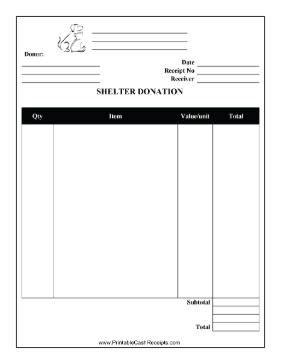 Animal Shelter Donation Receipt cash receipt