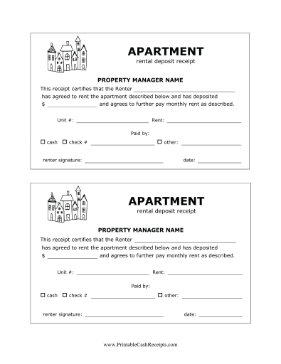 Apartment Rental Deposit Receipt cash receipt