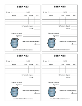 Beer Keg Deposit Receipts cash receipt