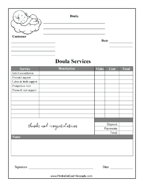 Birth Doula Payment Record cash receipt