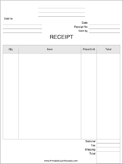 Business Receipt cash receipt