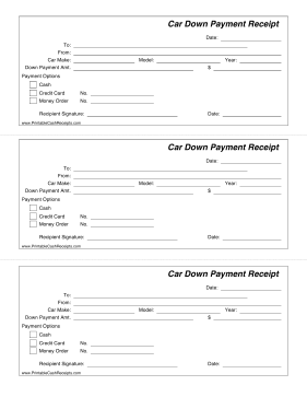 Car Down Payment Receipt cash receipt