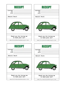 Car Washing Receipt 4up cash receipt