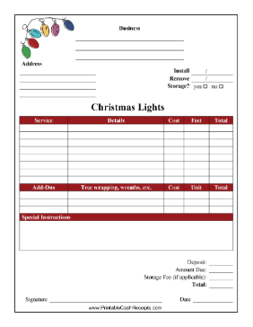 Christmas Light Installation Receipt cash receipt