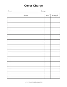 Cover Charge Tracker cash receipt