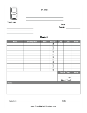 Custom Door Sales Receipt cash receipt